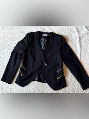 Calvin Klein Black Women's Blazer with Gold Zipper Accents